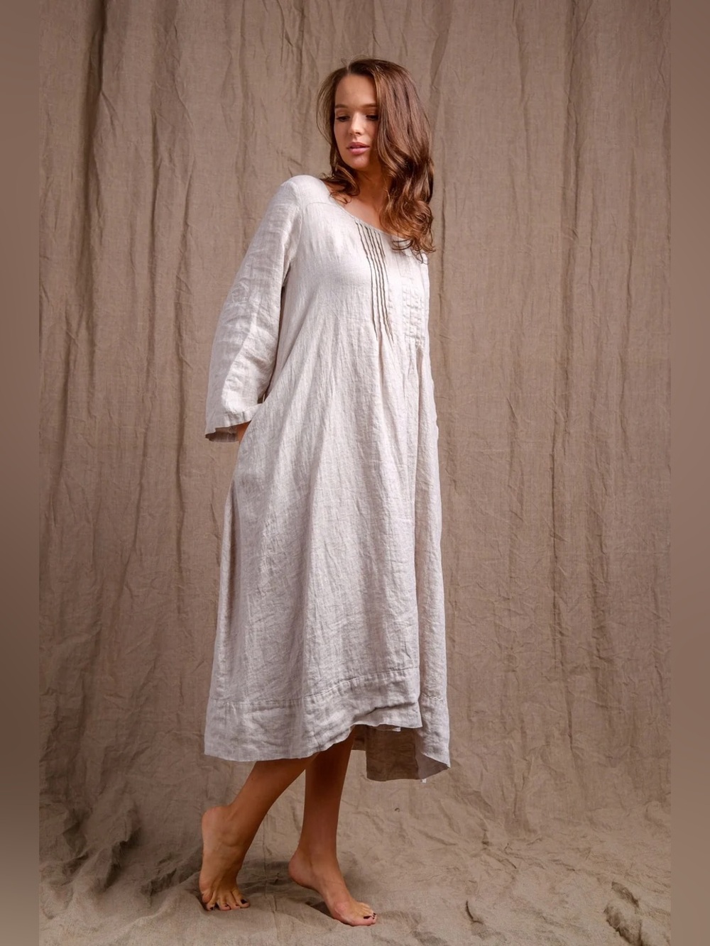 Yuvita Linens Three-Quarter Sleeve Pintuck Dress